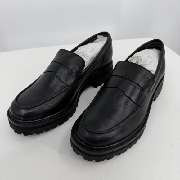 Everlane The Lug Loafer in Black Leather size 7 Women's Chunky Heel - Picture 2 of 13